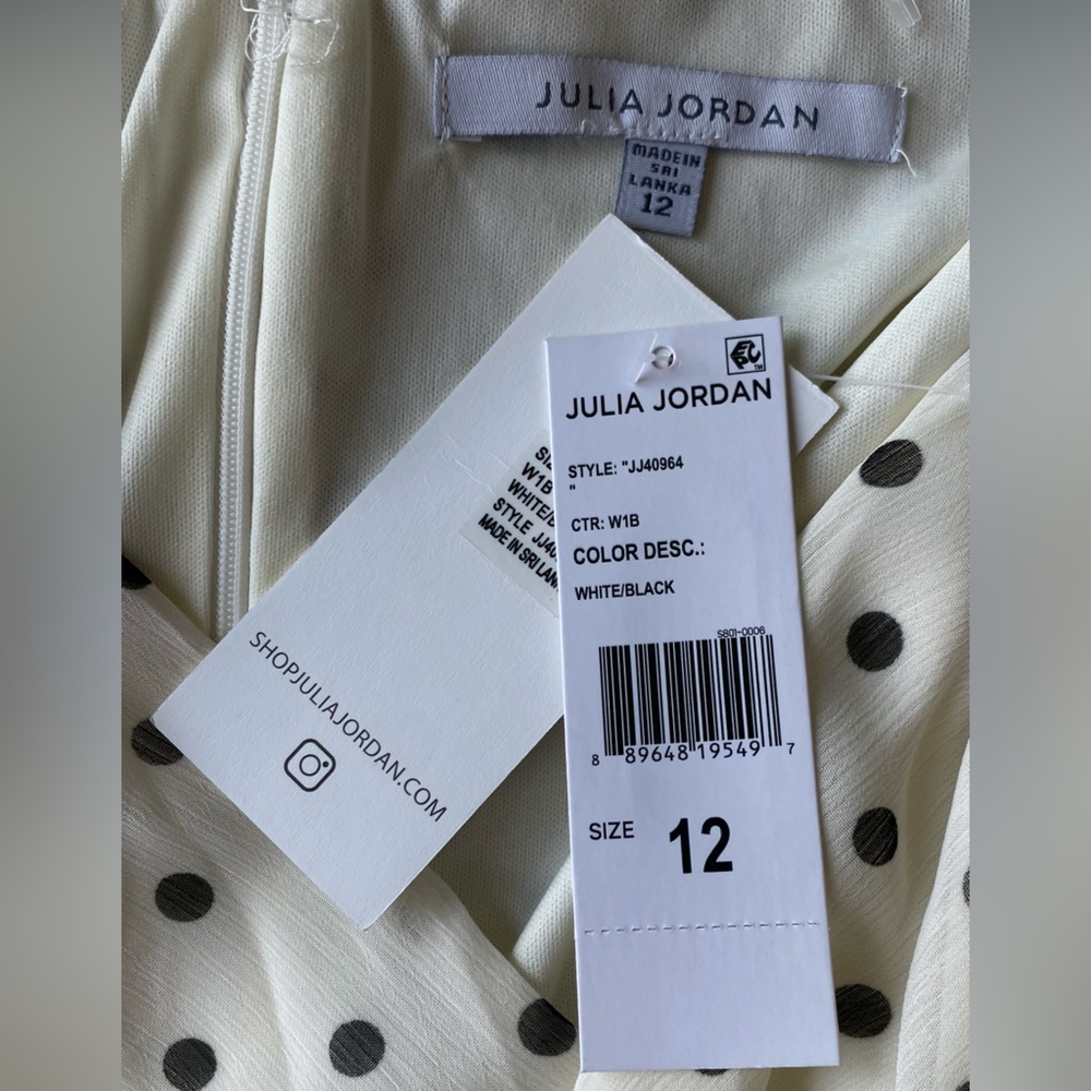 julia jordan Polka Dot-Print Short-Sleeve Midi Chiffon Dress white black sz 12 - Picture 11 of 16